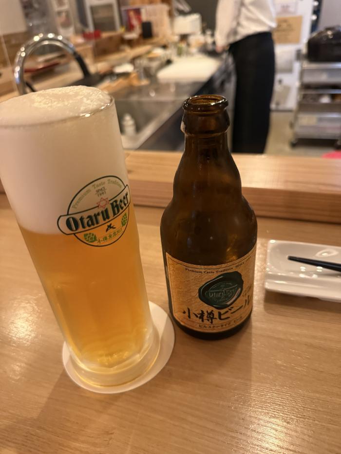夕食の小樽ビール